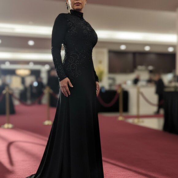 Black Backless Evening Gown – Ruched Fishtail Elegance Sz XS - Picture 5 of 14